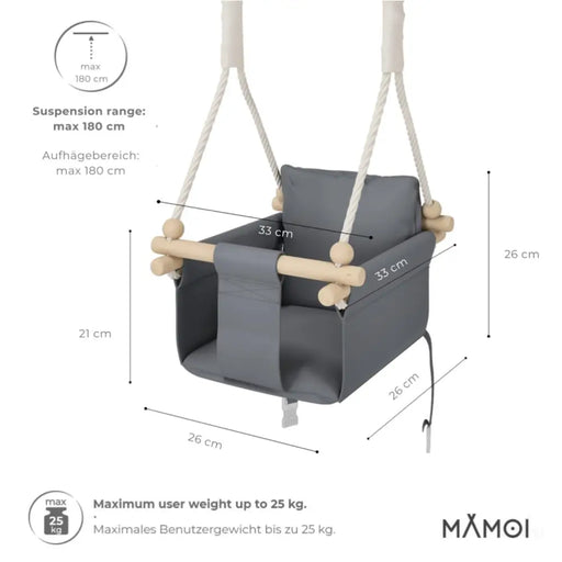 MAMOI® Balancoire interieur pour bebe et enfants, Siege balançoire en bois et en coton pour bébé, Balansoire pour enfant, Balancelle scandinave, Baby swing-1