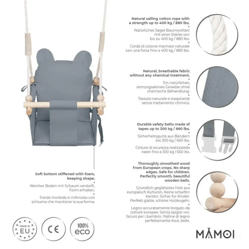 MAMOI® Balancoire interieur pour bebe et enfants, Siege balançoire en bois et en coton pour bébé, Balansoire pour enfant, Balancelle scandinave, Baby swing-1