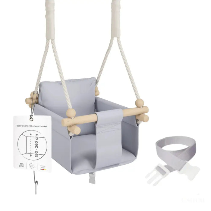 MAMOI® Balancoire interieur pour bebe et enfants, Siege balançoire en bois et en coton pour bébé, Balansoire pour enfant, Balancelle scandinave, Baby swing-0