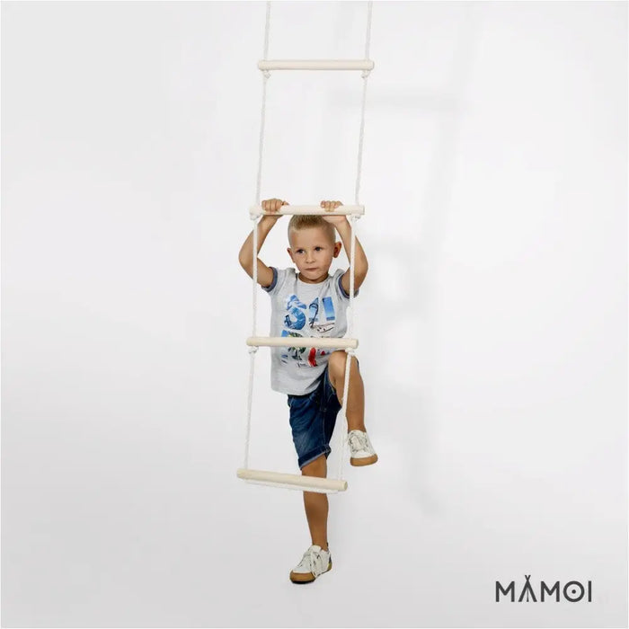 MAMOI® Échelle de Corde Échelle de montée pour Enfants en Bois et Corde de Coton | Balançoire en Corde intérieur extérieur | Échelle Suspendue Durable Design scandinave | 100% ECO | Prodotto Nell’UE-4