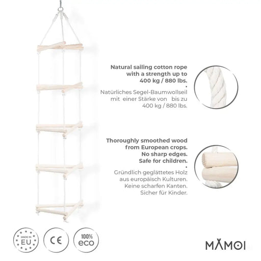 MAMOI® Échelle suspendue triangulaire pour enfant | Échelle suspendue en bois naturel pour enfants | Échelle suspendue durable en bois naturel | 100 % écologique | Fabriqué en UE-1