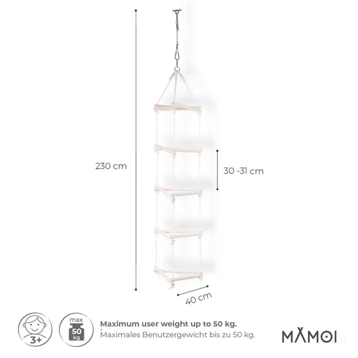 MAMOI® Échelle suspendue triangulaire pour enfant | Échelle suspendue en bois naturel pour enfants | Échelle suspendue durable en bois naturel | 100 % écologique | Fabriqué en UE-2