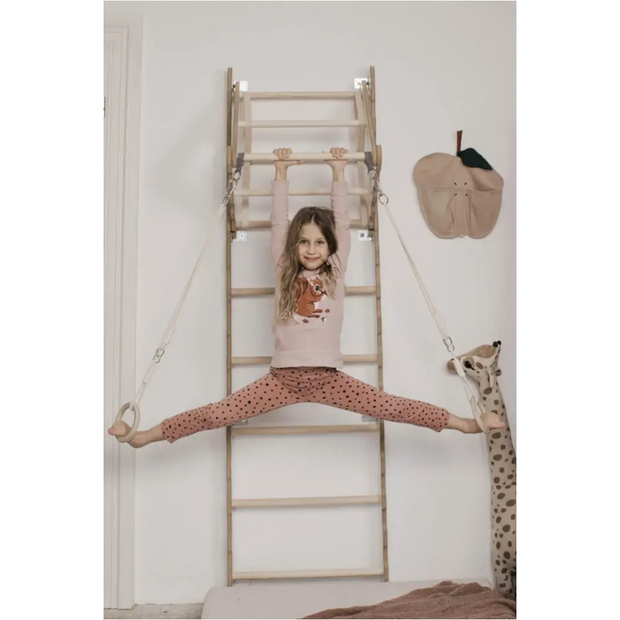 MAMOI® Espalier en bois, Mur escalade suedois pour enfant, Échelle suedoise pour bebe, Jeux descalade et gym avec accessoires, Barre et anneaux gymnastique-5