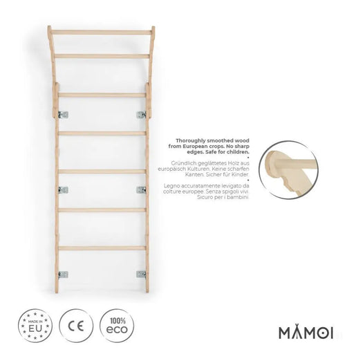 MAMOI® Espalier en bois, Mur escalade suedois pour enfant, Échelle suedoise pour bebe, Jeux descalade et gym avec accessoires, Barre et anneaux gymnastique-1