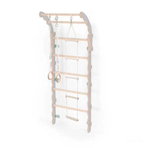 MAMOI® Espalier en bois, Mur escalade suedois pour enfant, Échelle suedoise pour bebe, Jeux descalade et gym avec accessoires, Barre et anneaux gymnastique-0