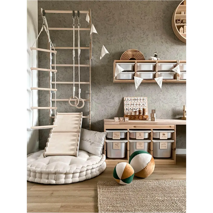 MAMOI® Espalier en bois, Mur escalade suedois pour enfant, Échelle suedoise pour bebe, Jeux descalade et gym avec accessoires, Barre et anneaux gymnastique-5