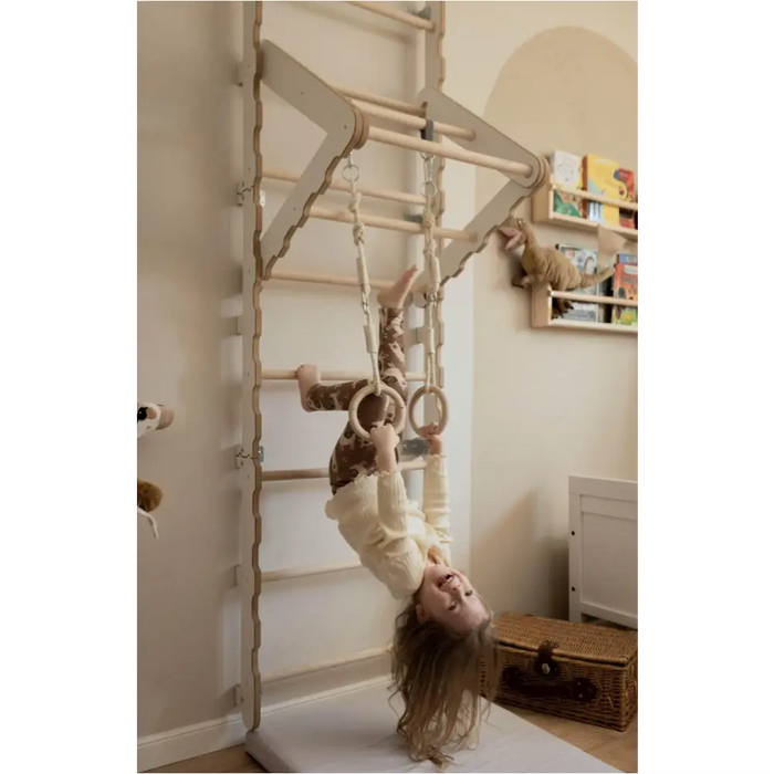 MAMOI® Espalier en bois, Mur escalade suedois pour enfant, Échelle suedoise pour bebe, Jeux descalade et gym avec accessoires, Barre et anneaux gymnastique-6