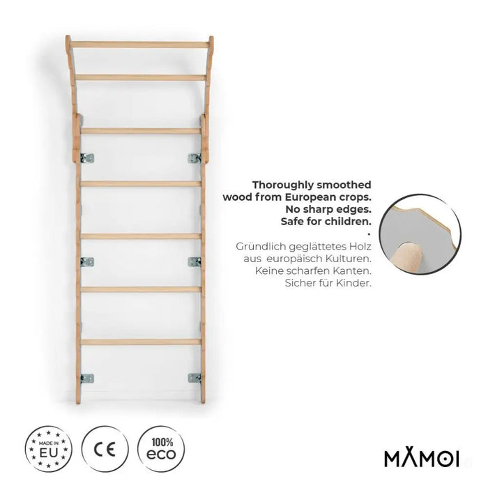 MAMOI® Espalier en bois, Mur escalade suedois pour enfant, Échelle suedoise pour bebe, Jeux descalade et gym avec accessoires, Barre et anneaux gymnastique-2