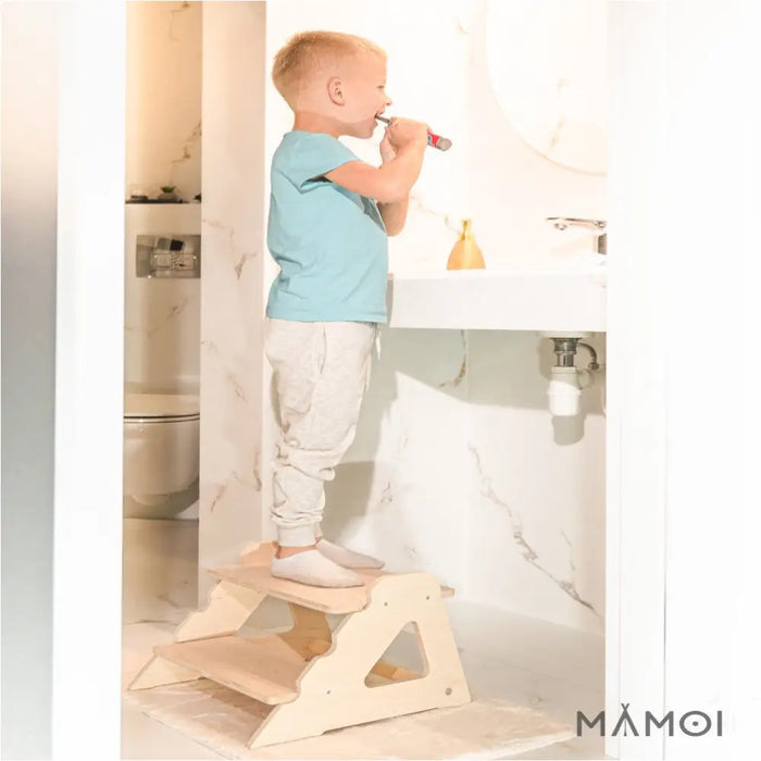 MAMOI® Le Tabouret pour Enfants à Deux Niveaux en Bois Nature | Le marchepied Moderne pour Enfants | Le Tabouret pour Enfants sûr et Universel, 2 Niveaux | 100% ECO | Fabriqué en UE-7