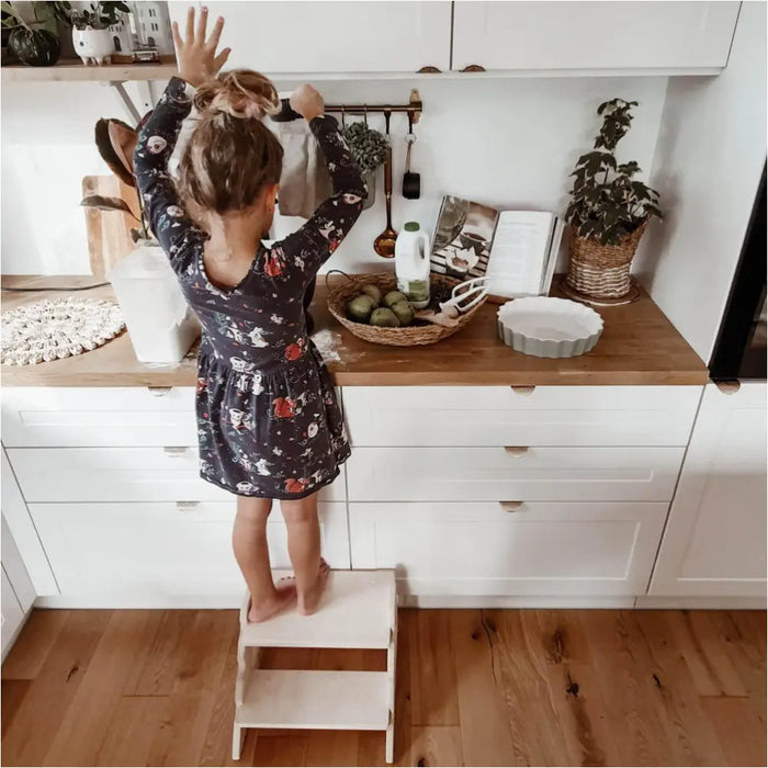 MAMOI® Le Tabouret pour Enfants à Deux Niveaux en Bois Nature | Le marchepied Moderne pour Enfants | Le Tabouret pour Enfants sûr et Universel, 2 Niveaux | 100% ECO | Fabriqué en UE-5