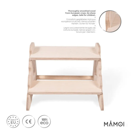 MAMOI® Le Tabouret pour Enfants à Deux Niveaux en Bois Nature | Le marchepied Moderne pour Enfants | Le Tabouret pour Enfants sûr et Universel, 2 Niveaux | 100% ECO | Fabriqué en UE-1