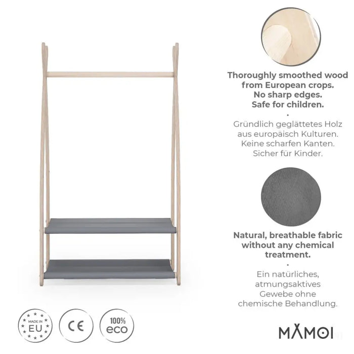 MAMOI® Portant vetement enfant 53x95x32cm | Portant a vetement bois | Penderie vetement armoire enfant bebe | Meubles enfants bois meuble vetement | 100% ECO | Fabriqué dans l'UE-1