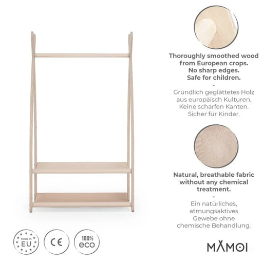 MAMOI® Portant vetement enfant 53x95x32cm | Portant a vetement bois | Penderie vetement armoire enfant bebe | Meubles enfants bois meuble vetement | 100% ECO | Fabriqué dans l'UE-1