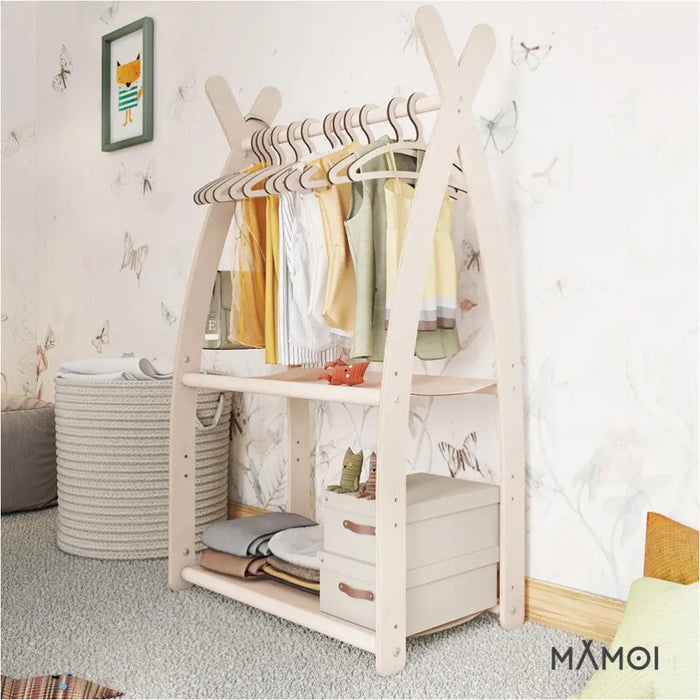 MAMOI® Portant vetement enfant 53x95x32cm | Portant a vetement bois | Penderie vetement armoire enfant bebe | Meubles enfants bois meuble vetement | 100% ECO | Fabriqué dans l'UE-4