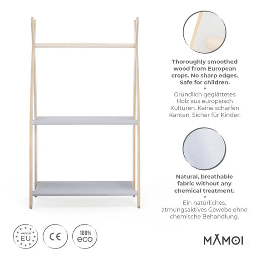 MAMOI® Portant vetement enfant 53x95x32cm | Portant a vetement Yarnwood | Penderie vetement armoire enfant bebe | Meubles enfants bois meuble vetement | 100% ECO | Fabriqué dans l'UE-1