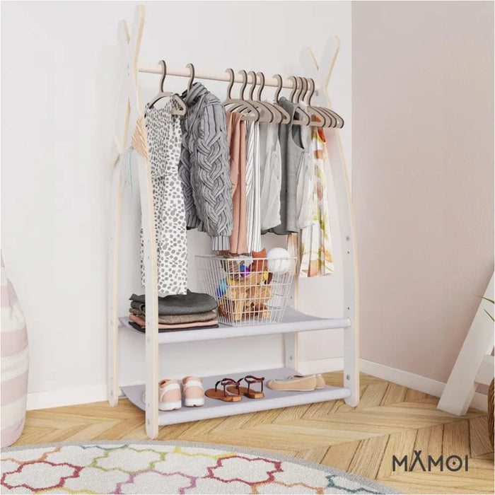 MAMOI® Portant vetement enfant 53x95x32cm | Portant a vetement Yarnwood | Penderie vetement armoire enfant bebe | Meubles enfants bois meuble vetement | 100% ECO | Fabriqué dans l'UE-4