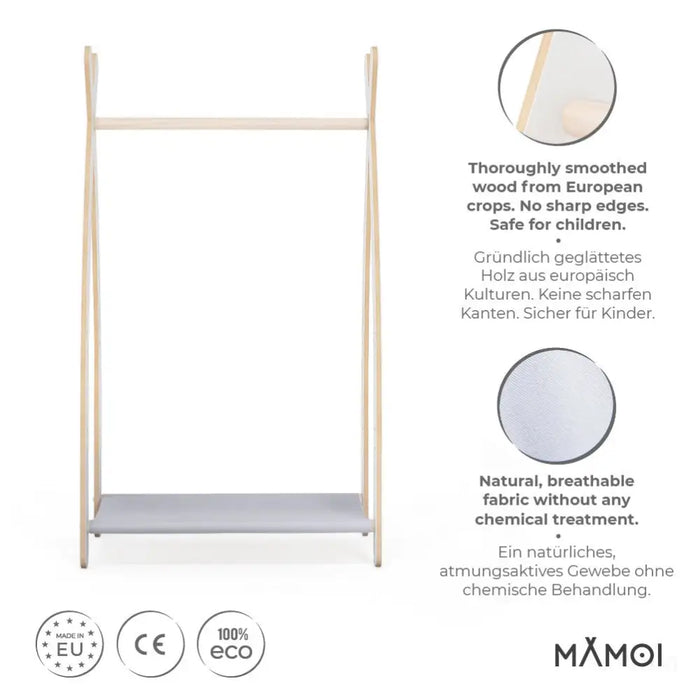 MAMOI® Portant vetement enfant 53x95x32cm | Portant a vetement Yarnwood | Penderie vetement armoire enfant bebe | Meubles enfants bois meuble vetement | 100% ECO | Fabriqué dans l'UE-2