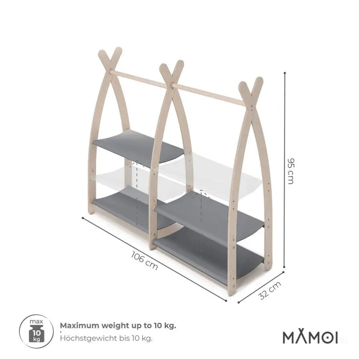 MAMOI® Portant vetement enfant 95x106x32cm | Portant a vetement bois | Penderie vetement armoire enfant bebe | Meubles enfants bois meuble vetement | 100% ECO | Fabriqué dans l'UE-2