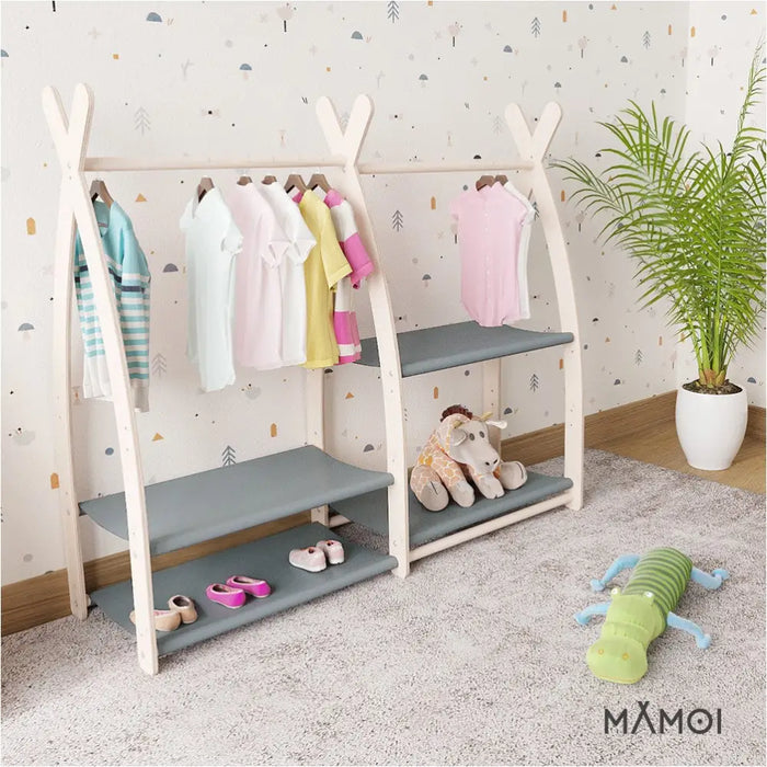 MAMOI® Portant vetement enfant 95x106x32cm | Portant a vetement bois | Penderie vetement armoire enfant bebe | Meubles enfants bois meuble vetement | 100% ECO | Fabriqué dans l'UE-4