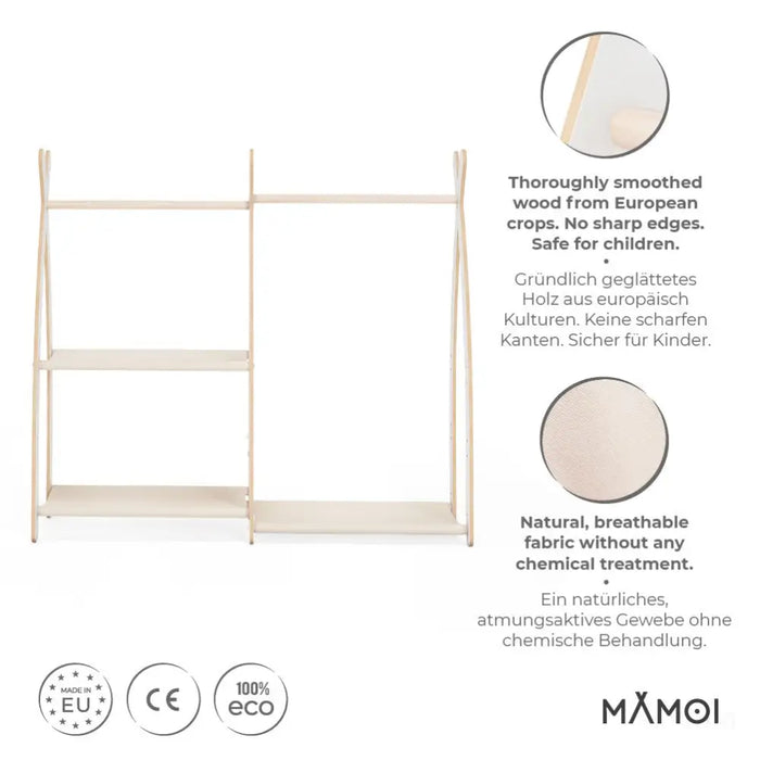 MAMOI® Portant vetement enfant 95x106x32cm | Portant a vetement Yarnwood | Penderie vetement armoire enfant bebe | Meubles enfants bois meuble vetement | 100% ECO | Fabriqué dans l'UE-1