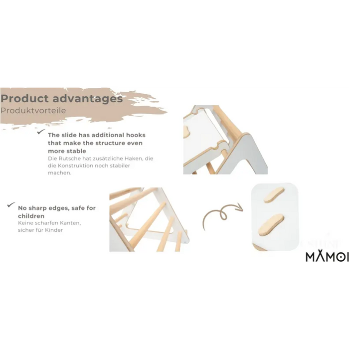 MAMOI® Set : la triangle avec toboggan interieur enfant et toboggan pour enfant, Structure motricité interieur pour bébé, Mur descalade et tobogan intérieur en bois pour bebe, Motricite montessori 3 ans-4