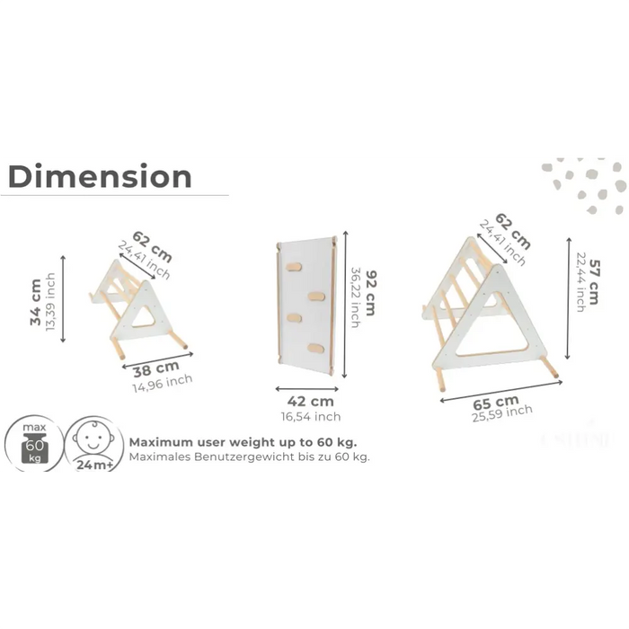 MAMOI® Set : la triangle avec toboggan interieur enfant et toboggan pour enfant, Structure motricité interieur pour bébé, Mur descalade et tobogan intérieur en bois pour bebe, Motricite montessori 3 ans-1