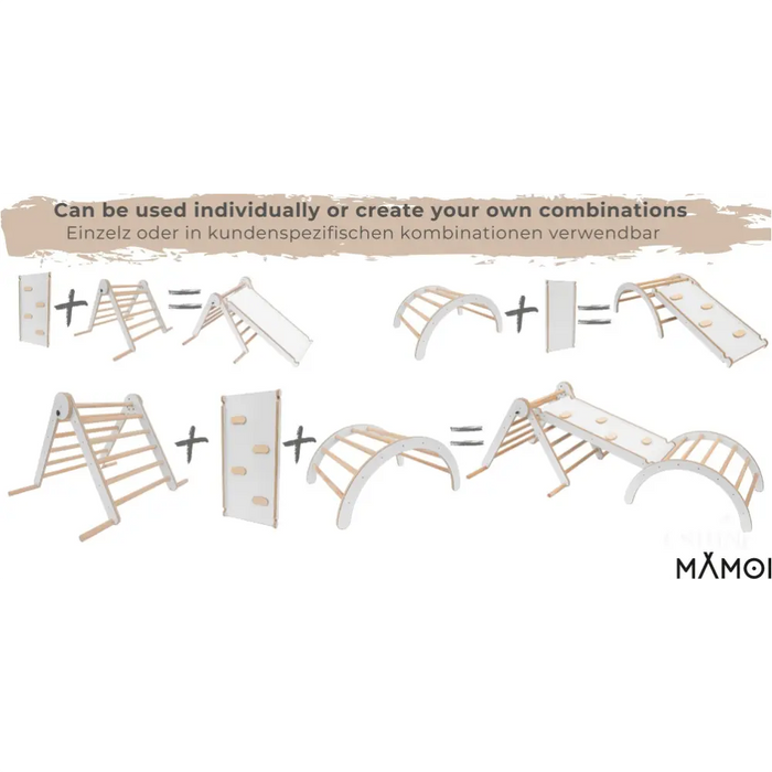 MAMOI® Set : Triangle, arche escalade et toboggan pour enfant, Structure motricité interieur pour bébé, Mur descalade et tobogan intérieur en bois pour bebe, Motricite montessori 3 ans-2