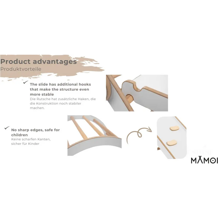 MAMOI® Set : Triangle, arche escalade et toboggan pour enfant, Structure motricité interieur pour bébé, Mur descalade et tobogan intérieur en bois pour bebe, Motricite montessori 3 ans-3