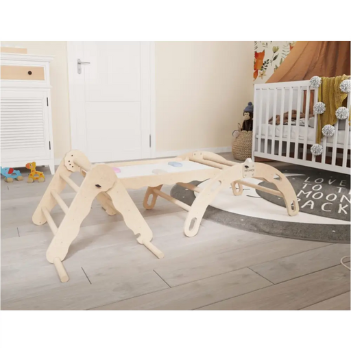 MAMOI® Set : Triangle, arche escalade et toboggan pour enfant, Structure motricité interieur pour bébé, Mur descalade et tobogan intérieur en bois pour bebe, Motricite montessori 3 ans-1