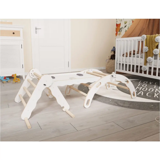 MAMOI® Set : Triangle, arche escalade et toboggan pour enfant, Structure motricité interieur pour bébé, Mur descalade et tobogan intérieur en bois pour bebe, Motricite montessori 3 ans-1