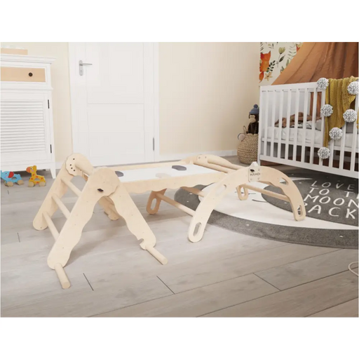 MAMOI® Set : Triangle, arche escalade et toboggan pour enfant, Structure motricité interieur pour bébé, Mur descalade et tobogan intérieur en bois pour bebe, Motricite montessori 3 ans-1