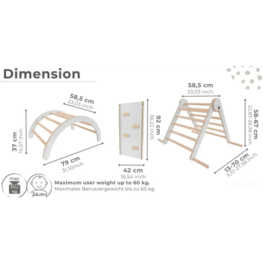 MAMOI® Set : Triangle, arche escalade et toboggan pour enfant, Structure motricité interieur pour bébé, Mur descalade et tobogan intérieur en bois pour bebe, Motricite montessori 3 ans-1