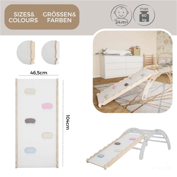 MAMOI® Toboggan interieur pour enfant, Tobogan pour triangle et mur escalade pour bebe, Jeux en bois intérieur, Tobbogan montessori à partir de 1 an 2/3 ans-3