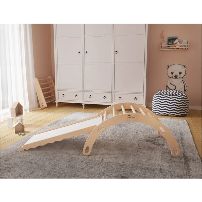 MAMOI® Triangle avec toboggan interieur, Mur escalade pour enfant, Aire de jeux pour bebe, Espalier en bois, Rocker arche à partir de 1/2/3 an, Bascule montessori-2