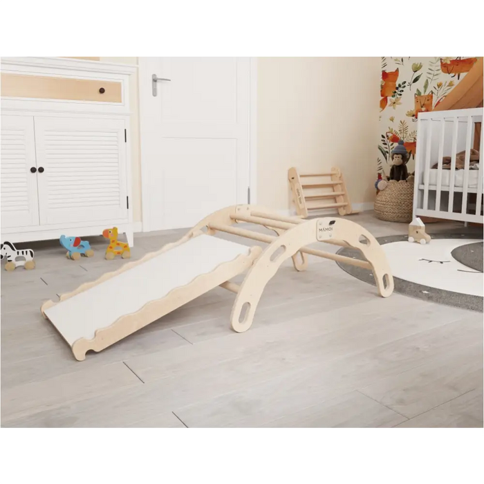 MAMOI® Triangle avec toboggan interieur, Mur escalade pour enfant, Aire de jeux pour bebe, Espalier en bois, Rocker arche à partir de 1/2/3 an, Bascule montessori-2