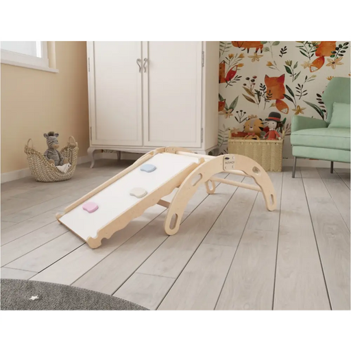 MAMOI® Triangle avec toboggan interieur, Mur escalade pour enfant, Aire de jeux pour bebe, Espalier en bois, Rocker arche à partir de 1/2/3 an, Bascule montessori-1