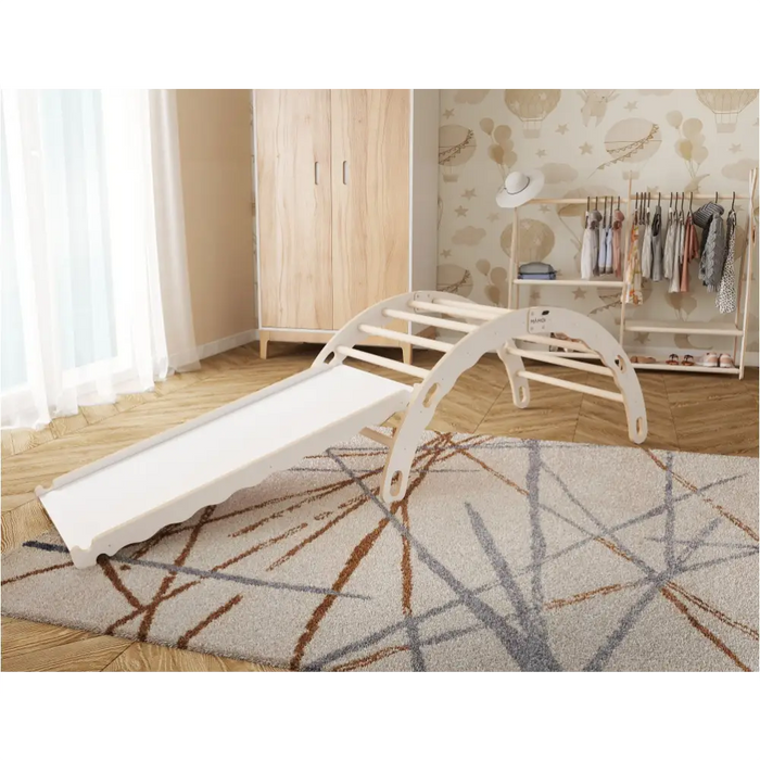 MAMOI® Triangle avec toboggan interieur, Mur escalade pour enfant, Aire de jeux pour bebe, Espalier en bois, Rocker arche à partir de 1/2/3 an, Bascule montessori-2