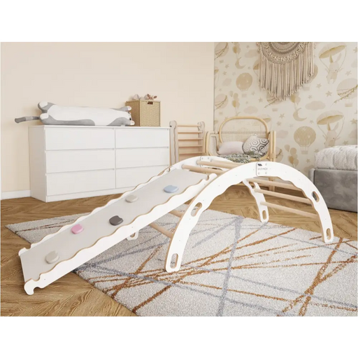 MAMOI® Triangle avec toboggan interieur, Mur escalade pour enfant, Aire de jeux pour bebe, Espalier en bois, Rocker arche à partir de 1/2/3 an, Bascule montessori-1