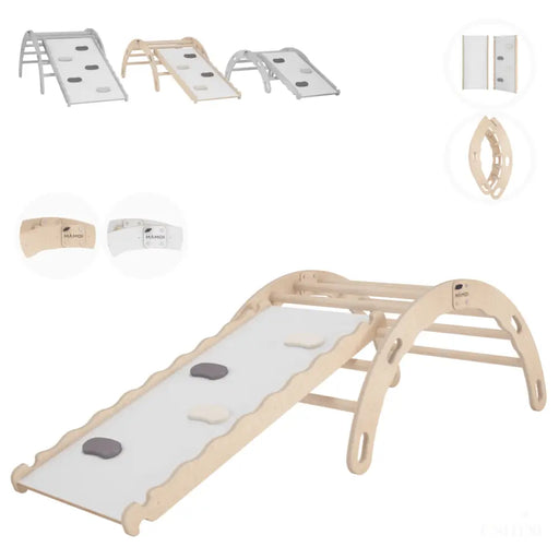 MAMOI® Triangle avec toboggan interieur, Mur escalade pour enfant, Aire de jeux pour bebe, Espalier en bois, Rocker arche à partir de 1/2/3 an, Bascule montessori-0