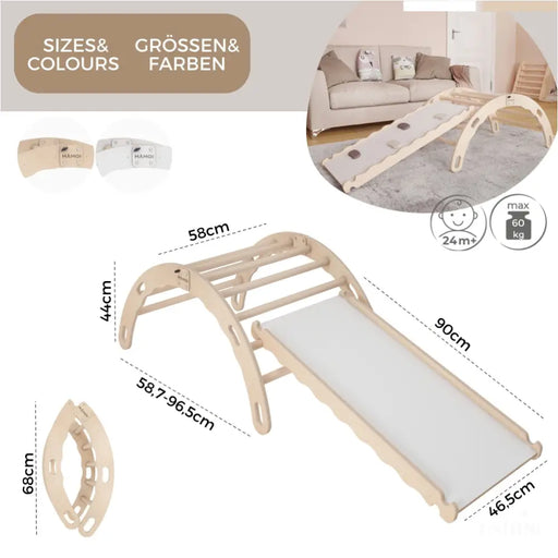 MAMOI® Triangle avec toboggan interieur, Mur escalade pour enfant, Aire de jeux pour bebe, Espalier en bois, Rocker arche à partir de 1/2/3 an, Bascule montessori-1