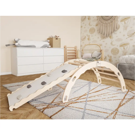 MAMOI® Triangle avec toboggan interieur, Mur escalade pour enfant, Aire de jeux pour bebe, Espalier en bois, Rocker arche à partir de 1/2/3 an, Bascule montessori-1