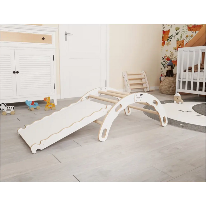 MAMOI® Triangle avec toboggan interieur, Mur escalade pour enfant, Aire de jeux pour bebe, Espalier en bois, Rocker arche à partir de 1/2/3 an, Bascule montessori-2