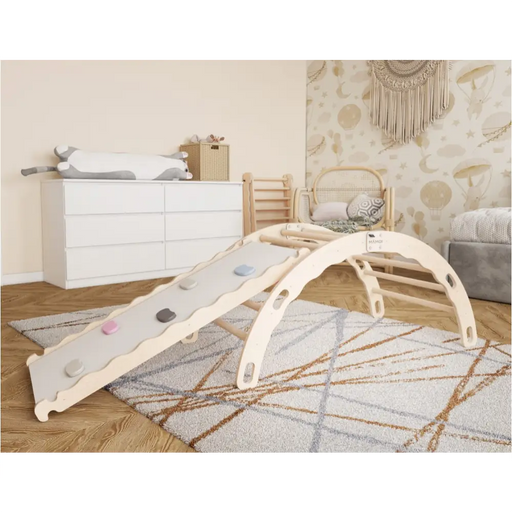 MAMOI® Triangle avec toboggan interieur, Mur escalade pour enfant, Aire de jeux pour bebe, Espalier en bois, Rocker arche à partir de 1/2/3 an, Bascule montessori-1