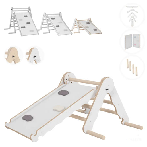 MAMOI® Triangle descalade avec toboggan interieur pour enfant, Mur escalade intérieur en bois pour bebe à partir de 1/2/3 an, Motricité libre montessori-0