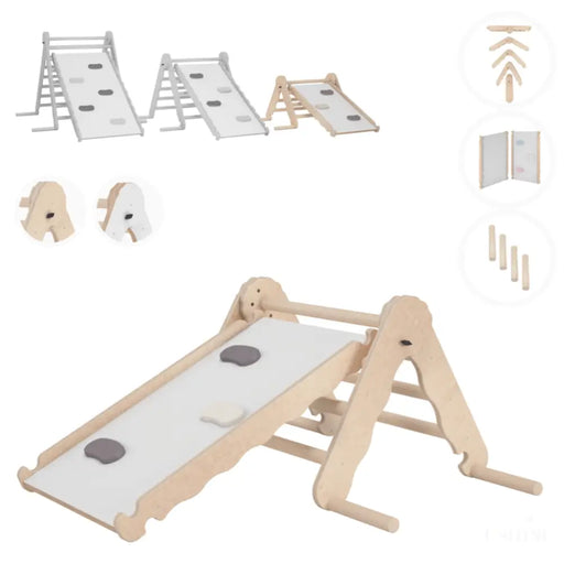 MAMOI® Triangle descalade avec toboggan interieur pour enfant, Mur escalade intérieur en bois pour bebe à partir de 1/2/3 an, Motricité libre montessori-0