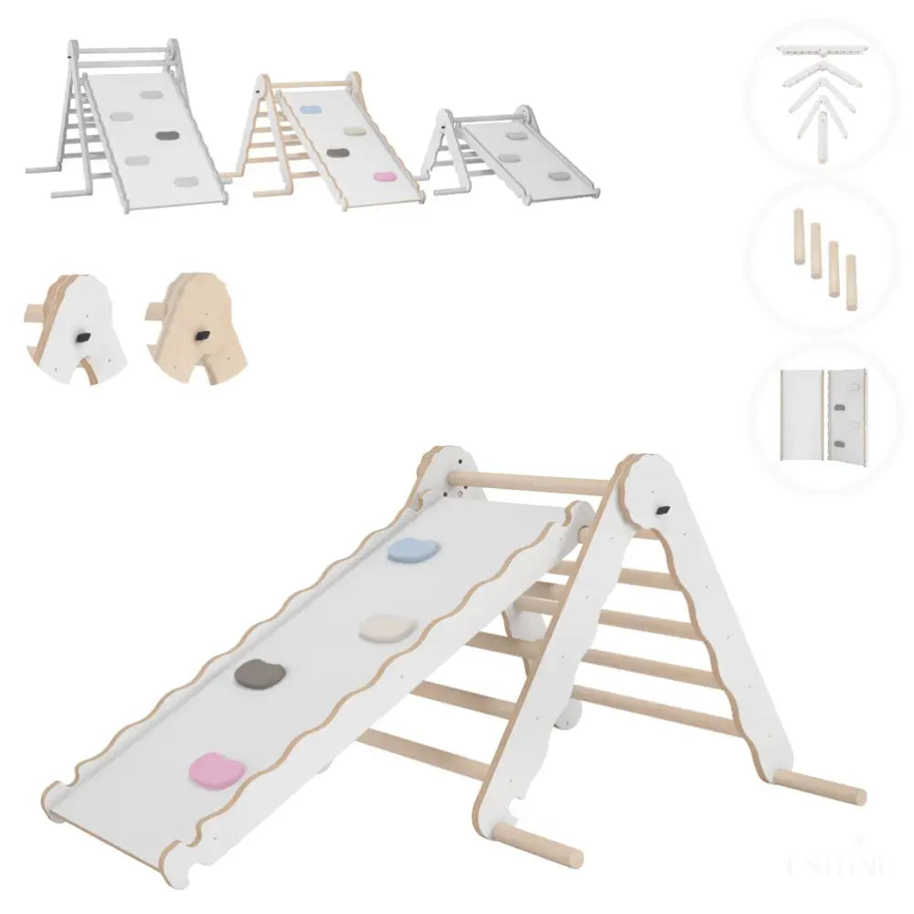 MAMOI® Triangle descalade avec toboggan interieur pour enfant, Mur escalade intérieur en bois pour bebe à partir de 1/2/3 an, Motricité libre montessori-0