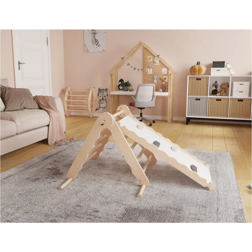 MAMOI® Triangle descalade avec toboggan interieur pour enfant, Mur escalade intérieur en bois pour bebe à partir de 1/2/3 an, Motricité libre montessori-1