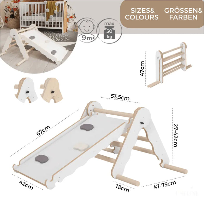 MAMOI® Triangle descalade avec toboggan interieur pour enfant, Mur escalade intérieur en bois pour bebe à partir de 1/2/3 an, Motricité libre montessori-3