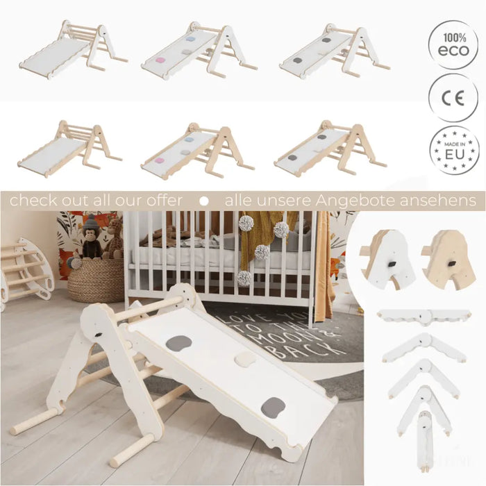 MAMOI® Triangle descalade avec toboggan interieur pour enfant, Mur escalade intérieur en bois pour bebe à partir de 1/2/3 an, Motricité libre montessori-4