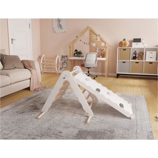 MAMOI® Triangle descalade avec toboggan interieur pour enfant, Mur escalade intérieur en bois pour bebe à partir de 1/2/3 an, Motricité libre montessori-1